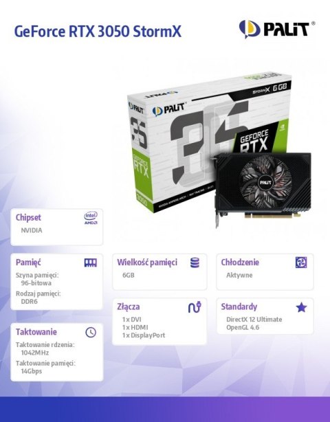 Karta graficzna GeForce RTX 3050 StormX 6GB GDDR6 96bit DVI/DP/HDMI