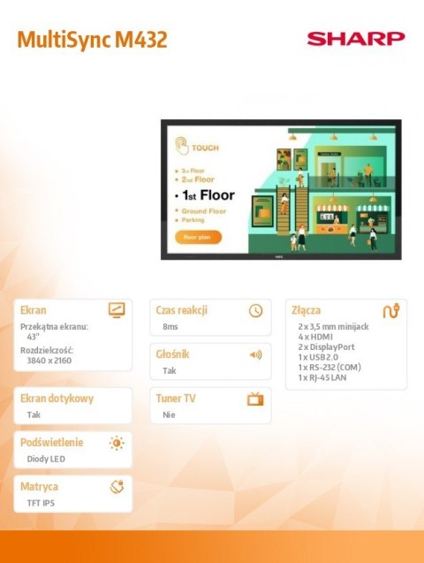 Monitor wielkoformatowy MultiSync M432 43 cale 550cd/m2 24/7