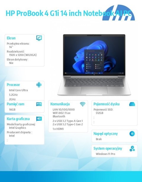 Notebook ProBook 4 G1i U7-255U 512GB/16GB/W11P/14 cali C51MZET