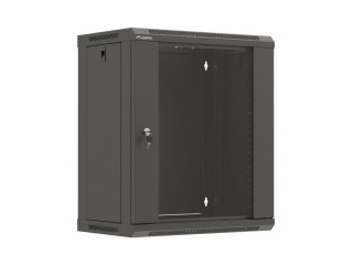 Szafa instalacyjna rack wisząca 19 cali 12U 540x350 czarna drzwi przeszklone (flat pack)