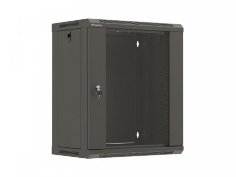 Szafa instalacyjna rack wisząca 19 cali 12U 540x350 czarna drzwi przeszklone (flat pack)