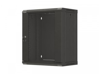 Szafa instalacyjna rack wisząca 19 cali 12U 540x350 czarna drzwi przeszklone (flat pack)