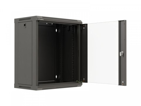 Szafa instalacyjna rack wisząca 19 cali 12U 540x350 czarna drzwi przeszklone (flat pack)