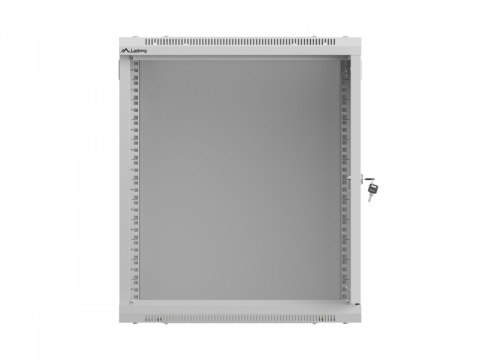 Szafa instalacyjna rack wisząca 19 cali 12U 540x350 szara drzwi przeszklone (flat pack)