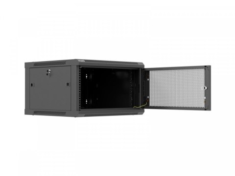 Szafa instalacyjna rack wisząca 19 cali 6U 600x600 czarna drzwi perforowane (flat pack)