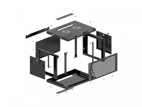 Szafa instalacyjna rack wisząca 19 cali 6U 600x600 czarna drzwi perforowane (flat pack)