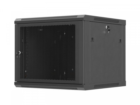 Szafa instalacyjna rack wisząca 19 cali 9U 600x600 czarna drzwi perforownae ( flat pack)