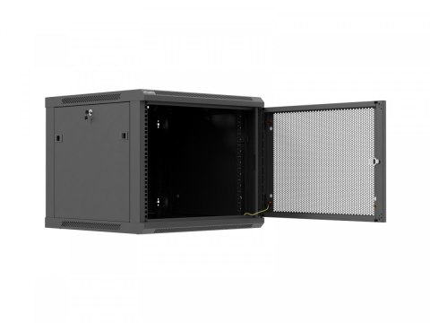 Szafa instalacyjna rack wisząca 19 cali 9U 600x600 czarna drzwi perforownae ( flat pack)
