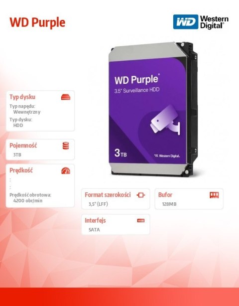 Dysk HDD Purple 3TB 3,5'' WD34PURZ