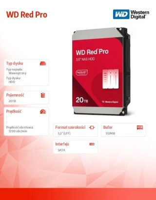 Dysk HDD Red Pro 20TB 3,5'' 512MB/7200rpm WD202KFGX