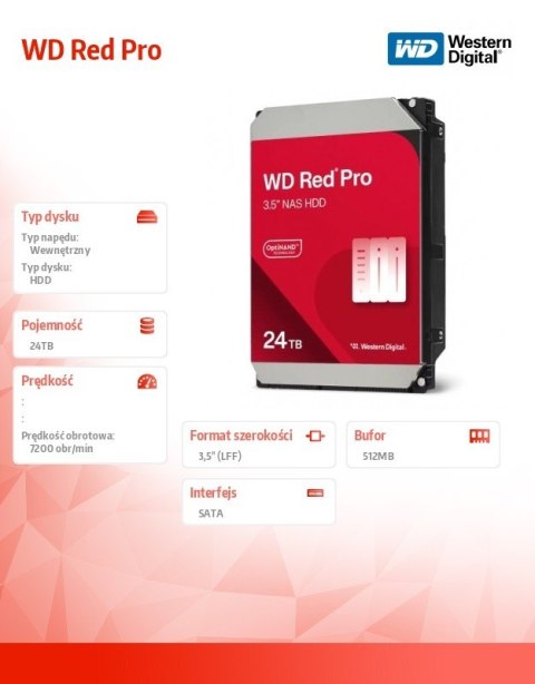 Dysk HDD Red Pro 24TB 3,5'' 512MB/7200rpm WD241KFGX