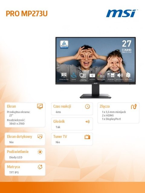 Monitor 27 cali PRO MP273U LED/UHD/Flat/60Hz/czarny
