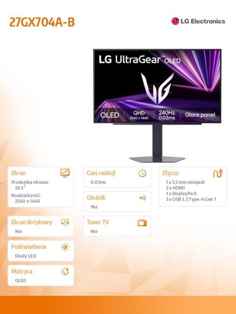 Monitor gamingowy 27 cali 27GX704A-B