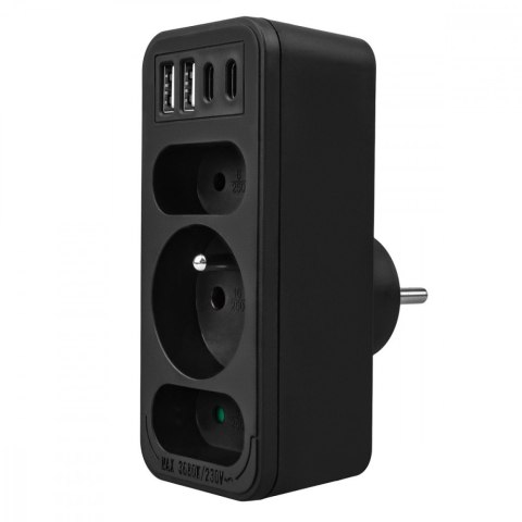Rozdzielacz na 3 gniazdka MCE248 F/B 2xUSB-A 2xUSB-C czarny