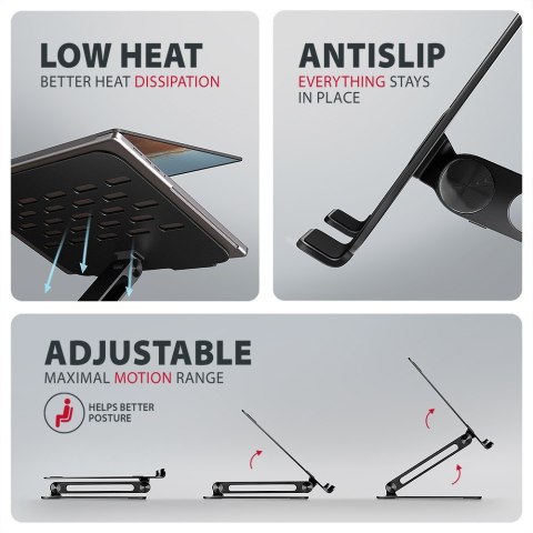 STND-LQB Podstawka do laptopów aluminiowa 10-17,3 cala regulowane kąty nachylenia, Czarna
