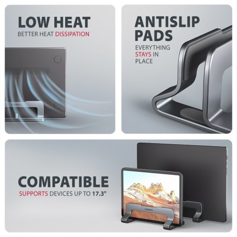 STND-VG Podstawa do laptopów aluminiowa 10-17,3 cala pionowa, Szara