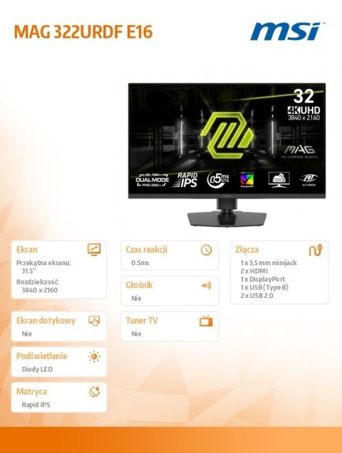 Monitor MAG 322URDF E16 31.5 cala LED/UHD/Flat/160Hz