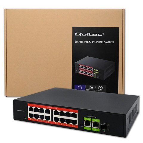 Przełącznik sieciowy SWITCH FAST Ethernet PoE | 16x RJ45 10/100 Mb/s | 2x RJ45 Uplink 1000 Mb/s | 1x SFP 1000Mb/s