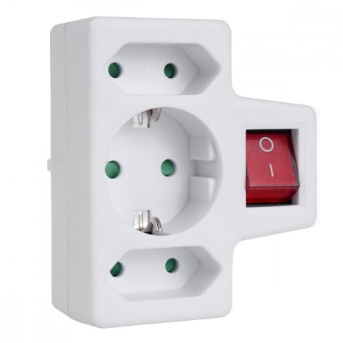 Gniazdko 1x16A 2x2.5A Schuko MCE215 z włącznikiem/wyłącznikiem, maks obciążenie 3680W, 2x wtyczka euro, 1x schuko