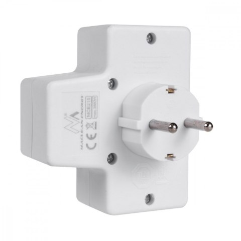 Gniazdko 1x16A 2x2.5A Schuko MCE215 z włącznikiem/wyłącznikiem, maks obciążenie 3680W, 2x wtyczka euro, 1x schuko