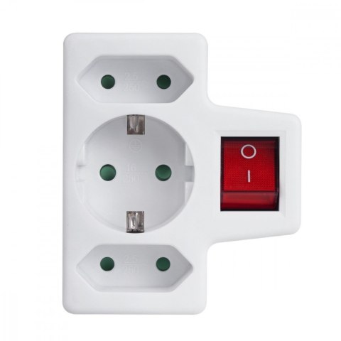 Gniazdko 1x16A 2x2.5A Schuko MCE215 z włącznikiem/wyłącznikiem, maks obciążenie 3680W, 2x wtyczka euro, 1x schuko