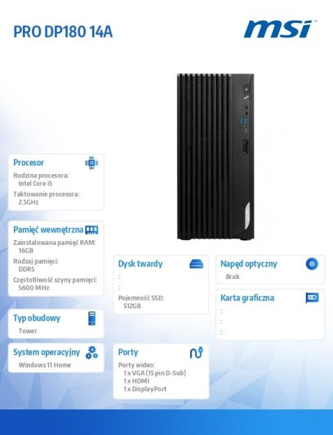 Komputer PRO DP180 14A-878EU WIN11H/i5-14400/16GB/512GB/WiFi/BT/Black