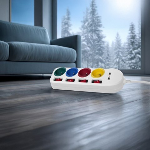 Listwa zasilająca z wyłącznikami 4 gniazda + 2xUSB przedłużacz MCE229W Biała
