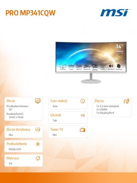 Monitor 34 cale PRO MP341CQW CURVED/VA/UWQHD/100Hz